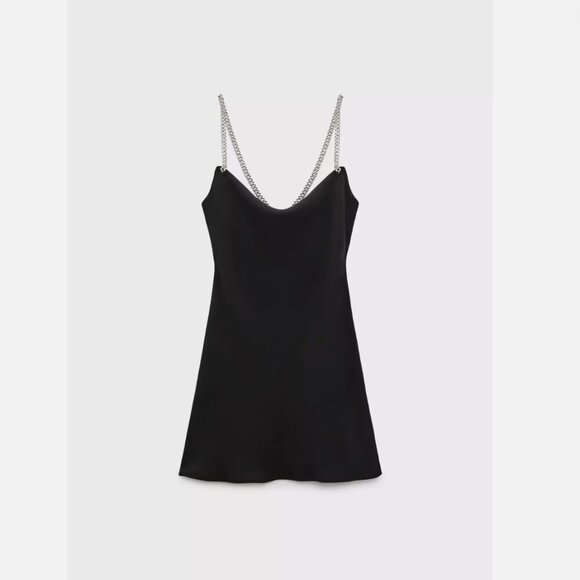 Zara Metal Jeweled Chain Straps Cowl Neck Mini Dress Black Size XS - Picture 3 of 10